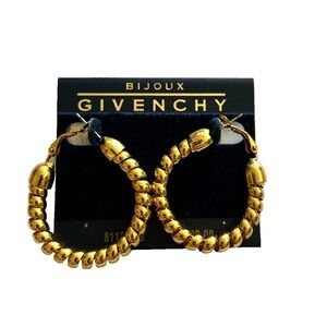 Vtg 80s GIVENCHY BIJOUX Gold Coiled Chunky Col Hoop Earrings Pierced Runway NEW